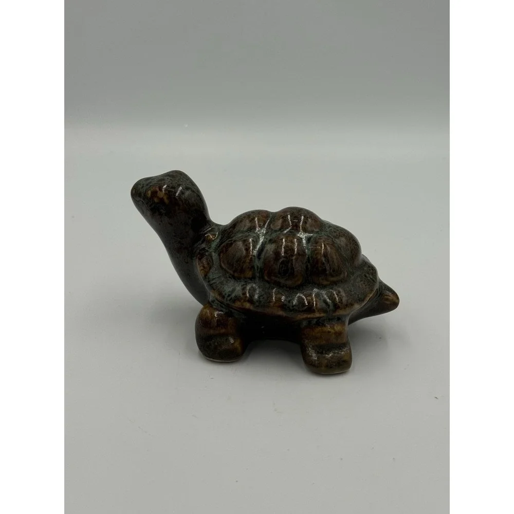 Russ‎ Home Ceramic Tortoise Turtle Figurine Brown Drip Glaze 5.5